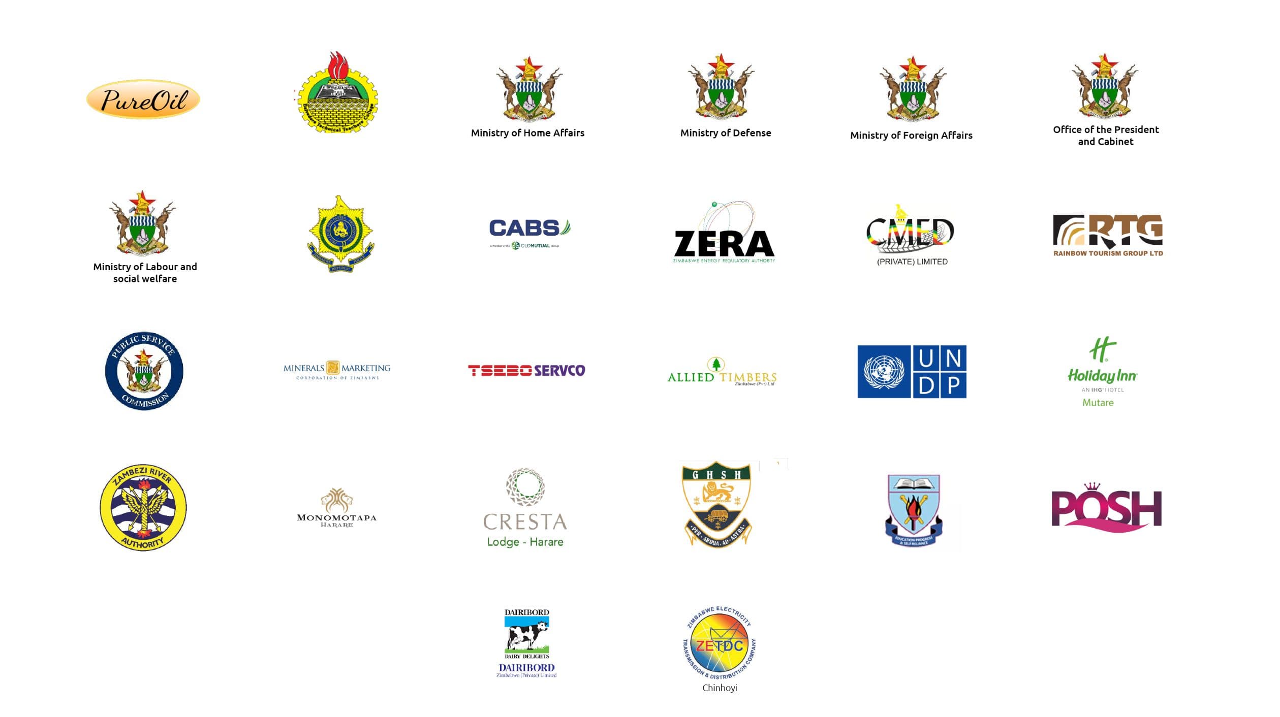 Organisations and institutions across Zimbabwe that trust Cairde Hygienics