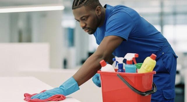 A Cairde Hygienics professional cleaning a floor